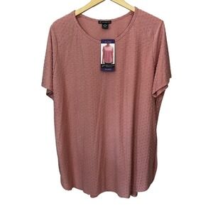 Adrianna Papell Swiss Dot Blouse Top Women's XXL Blush Pink Short Sleeve Top New